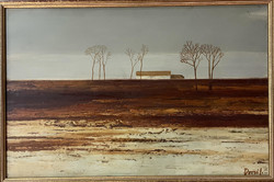 József Dezső, farm c. His painting, oil on wood fiber, 42.5x64.5 cm + frame