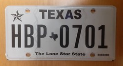 USA license plate hbp-0701 texas the lone star state