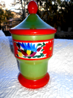 Art deco painted glass jar with lid from around 1920