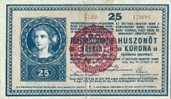 25 korona 1918 3000 feletti Magyarország felülbélyegzés Nagyon ritka
