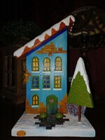 Handmade winter, Christmas decoration, fairy house, cottage, made of recycled wood