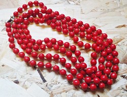 Extra long antique red glass necklace
