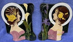 Rrr! An extremely spectacular Art Nouveau, art novo schütz blansko majolica wall picture pair!