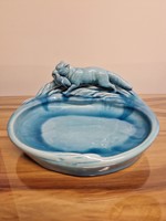 Zsolnay porcelain blue bowl hunting theme