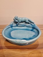Zsolnay porcelán kék tál vadász téma