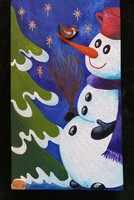 Handcrafted snowman with appliqué, Christmas wall picture, door decoration, even propable ornament, recycled wood