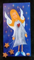 Handcrafted angel, Christmas wall picture, door decoration, even propable ornament, made of recycled wood