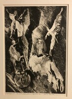 Xantus Géza, Apokalypsis VII. (Az ötödik pecsét feltörése), akvatinta, 34,5 x 24,5 cm