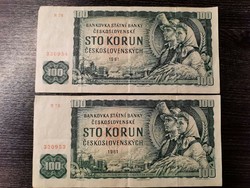 100 korona 1961 VF + sorszámkövető 2db