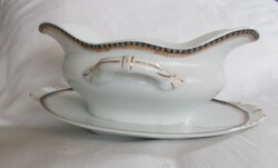 Czech gold-plated sauce serving bowl, spout, serving plate