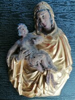 Mária a kis Jézussal – XVIII.század - festett és laparanyozott hársfa (18x13cm)