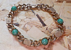 Retro gold-plated green glass bead bracelet