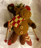 Old standing skiing reindeer, 11 cm x 15 cm, Christmas decoration textile figure