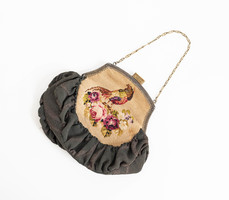 Gobelin-decorated casual bag, purse - pheasant and rose pattern - embroidered reticule