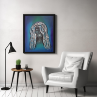 Blue girl - hand painted acrylic painting on canvas, 70x50 cm, framed