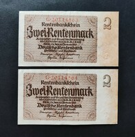 Németország 2 Rentenmark 1937, 2 db sorszámkövető, EF