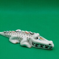 Hollóháza scaly garden painted crocodile figurine