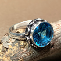 925 Silver ring with blue topaz stone 7.5 size (17.5 mm diameter) Indian silver ring