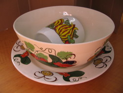 Retro torgau vegetable pattern ndk, ddr ceramic bowl and plate with porcelain mug