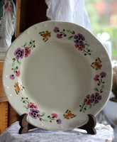 Zsolnay butterfly flat plates, hand painted on a butter color base