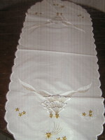Cute white gold machine embroidered Christmas tablecloth runner