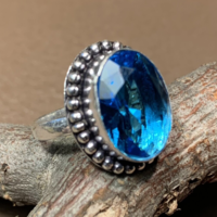 925 Silver ring with blue topaz stone size 6 (16.5 mm diameter) Indian silver ring