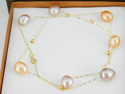 18 K gold necklace with colored pearls