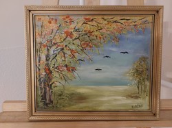 (K) beautiful signed landscape painting with 33x28 cm frame