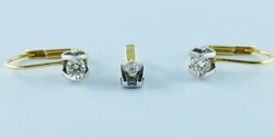 14K gold earrings and pendant set, 3 pieces, with approx. 0.15 ct brilliant-cut natural diamond