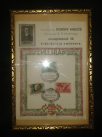 Commemorative sheet issued to commemorate the 20th anniversary of Miklós Horthy's nationalization, contemporary framing March 1.