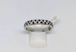 Silver colored stainless steel, black and clear cz crystal inlaid ring 261