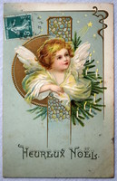Antique embossed Christmas greeting card - angelic Christmas tree