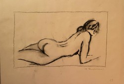 Nyina Florovskaya, female nude 19, charcoal drawing, cardboard, 22 x 37 cm, unframed