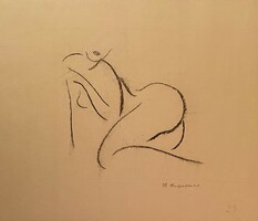 Nyina Florovskaya, female nude 23, charcoal drawing, cardboard, 23 x 28 cm, unframed