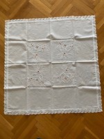 White, linen tablecloth, with border decoration, square,