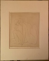 Nyina Florovskaya, female nude 4, one-line drawing with needle, cardboard, 29 x 24 cm, unframed