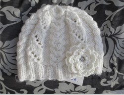 Hand-knitted, unique, women's hat-white