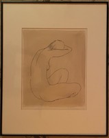 Nyina Florovskaya, female nude 2, one-line drawing scratched with a needle, cardboard, 30 x 23 cm + frame