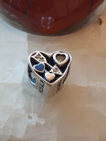 Heart-shaped silver pandora charm with stones