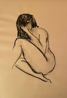 Nyina Florovskaya, female nude 22, charcoal drawing, cardboard, 37 x 27 cm, unframed