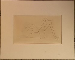 Nyina Florovszkaja, Női akt 5, tűvel karcolt egyvonalas rajz, karton, 18 x 31 cm, nincs keretezve