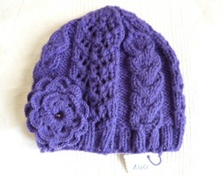 Unique, floral, purple women's hat, new, hand-knitted