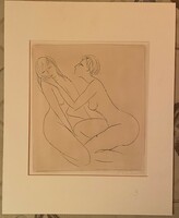 Nyina Florovskaya, female nude 3, one-line drawing scratched with a needle, cardboard, 30 x 26 cm, unframed