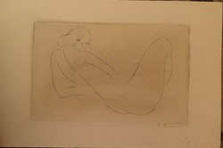 Nyina Florovszkaja, Női akt 14, tűvel karcolt egyvonalas rajz, karton, 21 x 33 cm, nincs keretezve