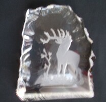 Glass leaf with heavy, deer, hunting scene