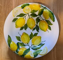 Olasz porcelán tál mediterrán térbeli citrom díszítéssel, sosem használt hibátlan sérülésmentes
