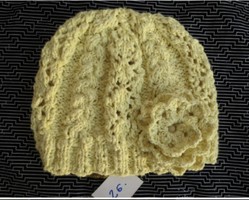 Hand-knitted women's hat-floral, vanilla