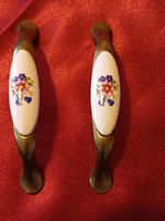 2 furniture handles with porcelain inserts, new