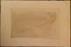 Nyina Florovszkaja, Női akt 8, tűvel karcolt egyvonalas rajz, karton, 20 x 32 cm, nincs keretezve