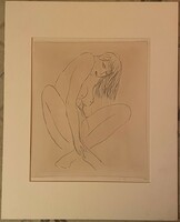 Nyina Florovskaya, female nude 6, needle-scratched one-line drawing, cardboard, 31 x 26 cm, unframed